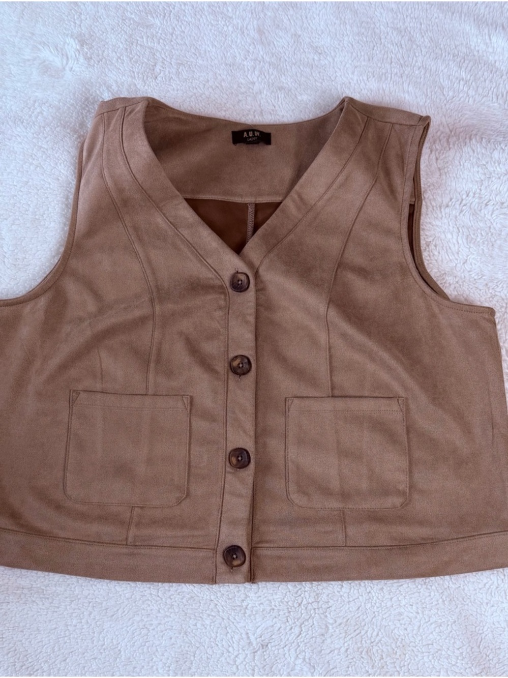 A.U.K. Women's Tan Suede Button-Front Vest - Picture 2 of 7